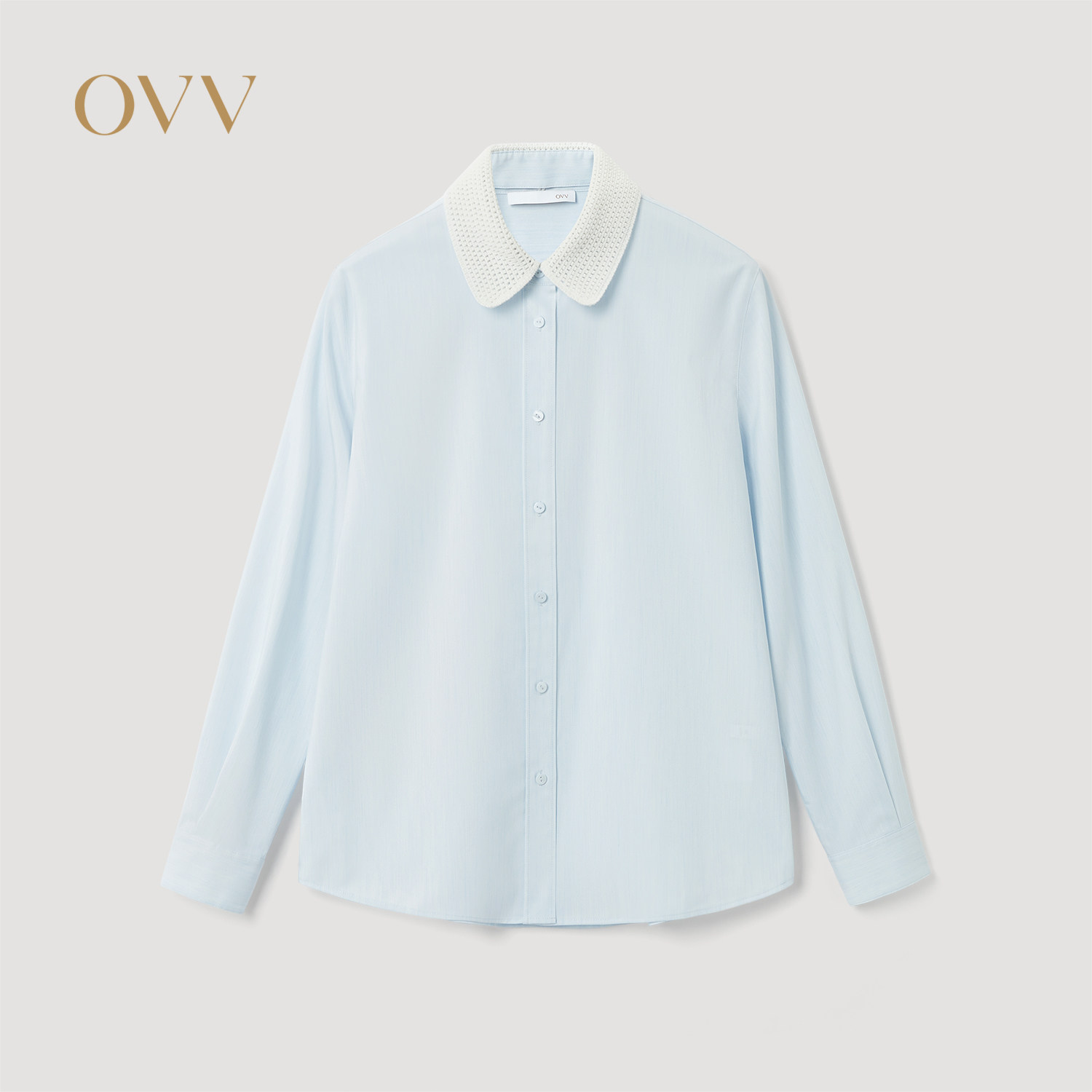 OVV2025秋冬新款女装优雅撞色可拆卸针织领长袖休闲衬衫