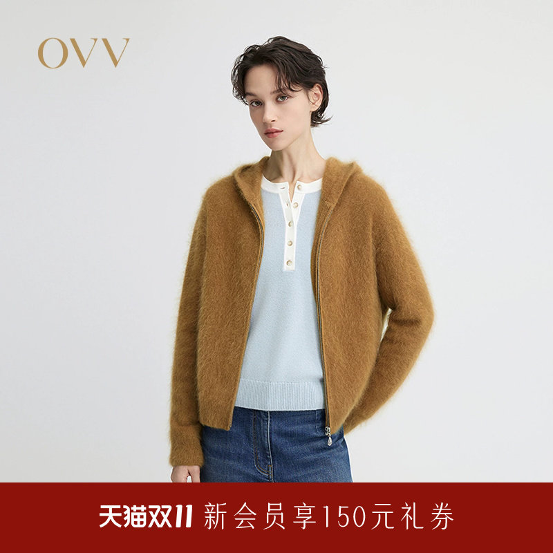 OVV2026秋冬新款女装连帽羊毛休闲针织开衫外套