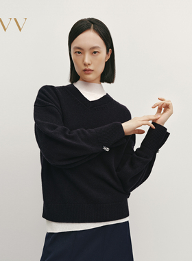 OVV秋冬热卖女装V领袖口活动金属扣羊毛长袖针织衫