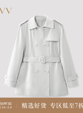 OVV2025秋冬新款女装复合工艺随附腰带双排扣小翻领风衣