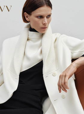 OVV秋冬新款女装高支羊毛翻领单排扣中长款双面呢大衣