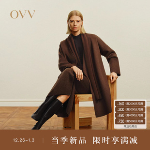 OVV秋冬热卖 简约随附腰带围巾保暖羊毛双面呢大衣 女装