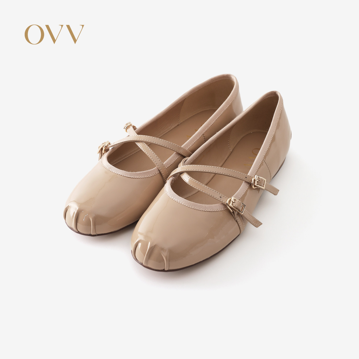OVV2026春夏新款女装牛皮软感漆皮休闲皮鞋芭蕾舞鞋