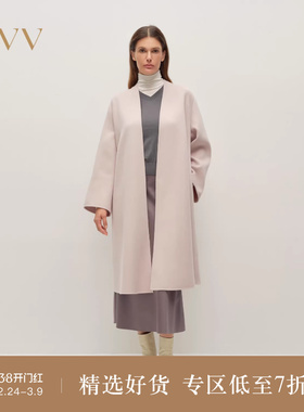 OVV2025秋冬新款女装宽松A版随附腰带休闲优雅羊毛长大衣
