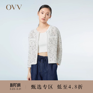休闲针织外套 轻薄棉麻花纱粗花呢七分袖 OVV春夏热卖 女装