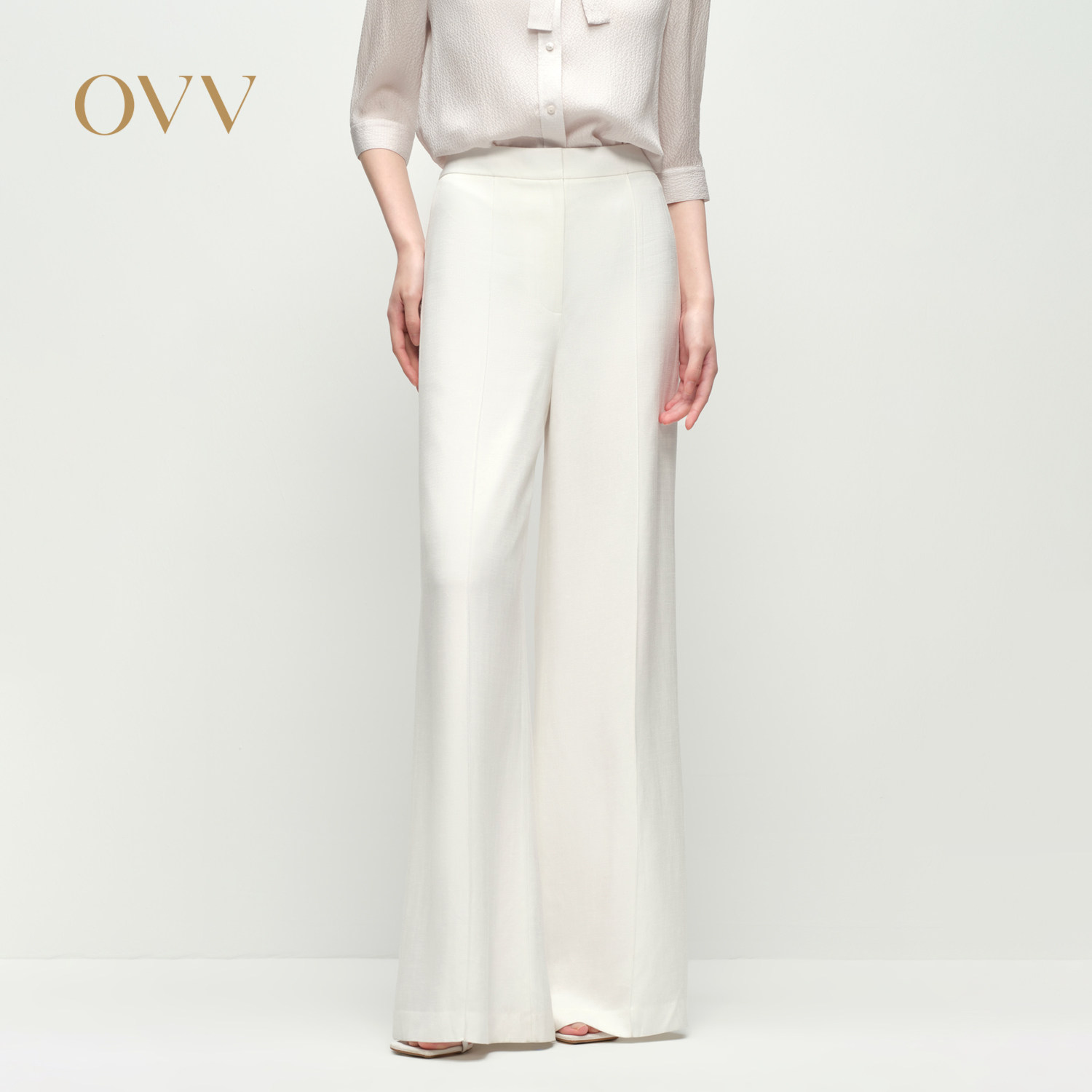 OVV2025春夏新款女装淡人易打理醋酸面料利落舒适简约阔腿西裤