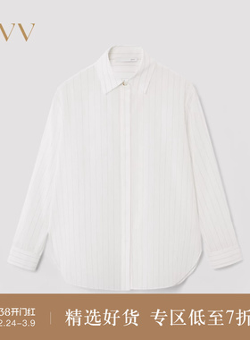 OVV2025秋冬新款女装棉质透气宽松廓形条纹设计长袖休闲衬衫
