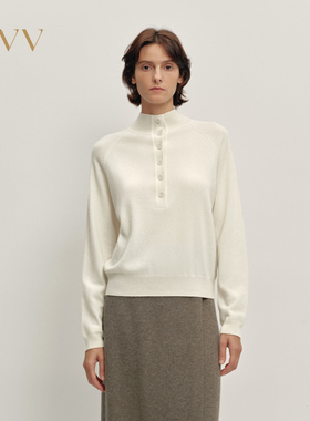 OVV2025秋冬新款女装简约舒适半开襟休闲蓬松长袖羊绒衫