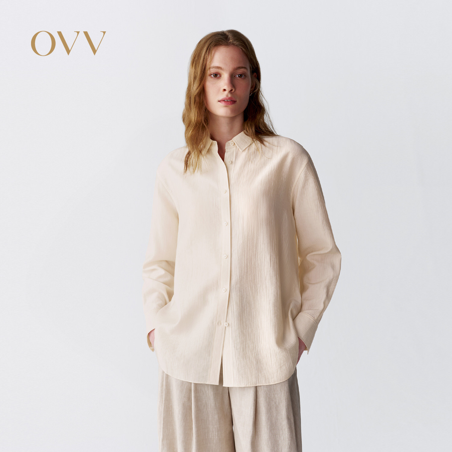 OVV2026春夏新款女装甜美高级肌理感舒适轻盈长袖休闲衬衫