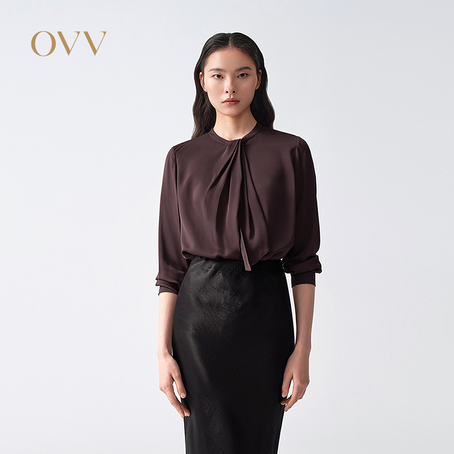 OVV2026春夏新款女装22MM双乔缎真丝长袖休闲衬衫上衣