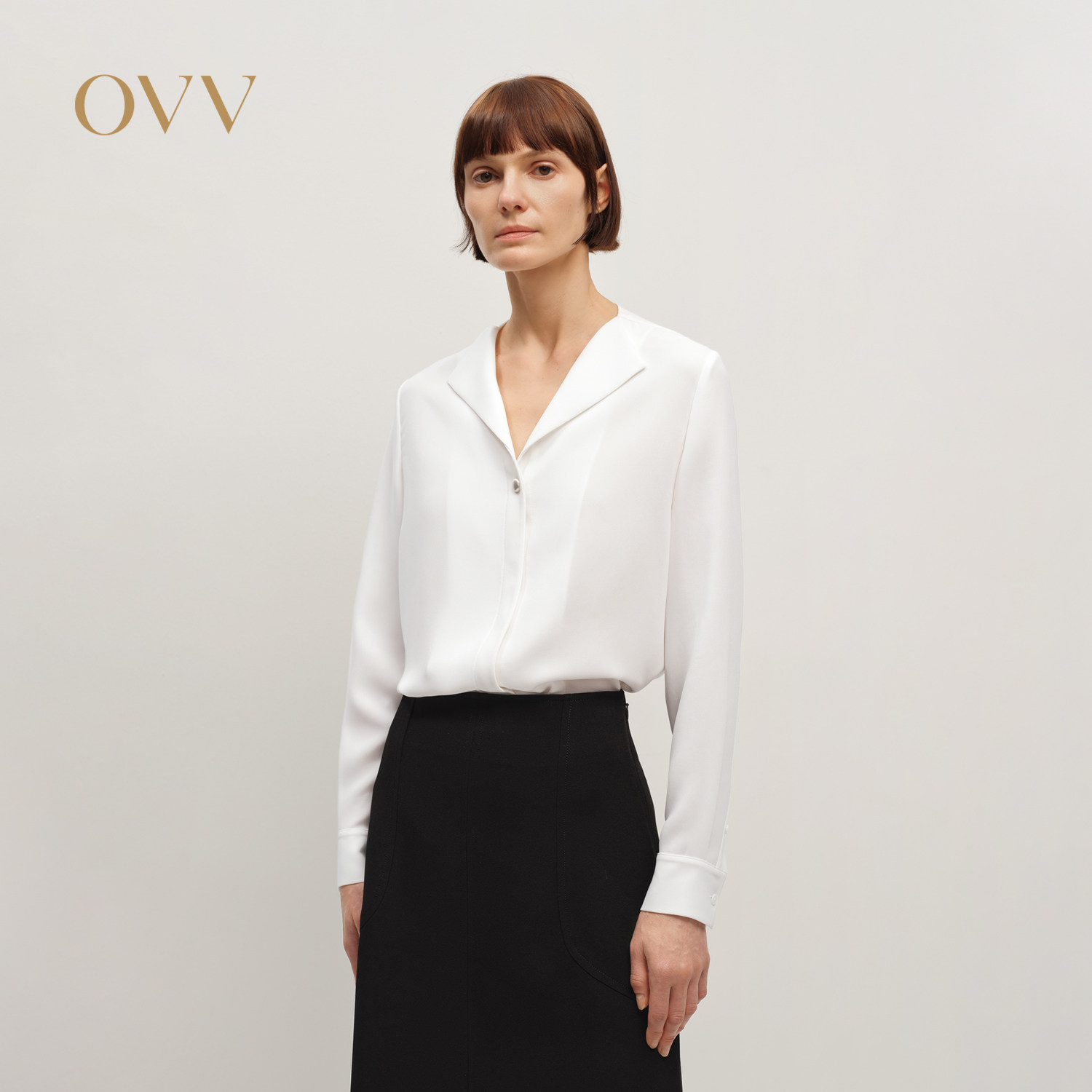 OVV秋冬新款女装日本进口三醋酸翻领落肩长袖休闲衬衫