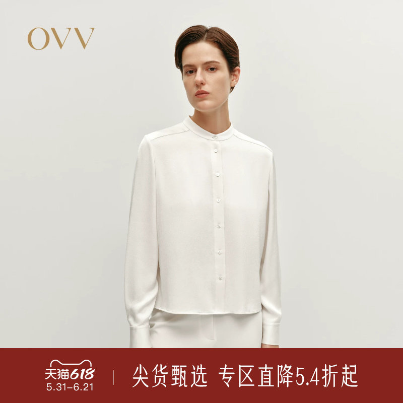 【日本进口三醋酸】OVV秋冬热卖女装立领长袖休闲衬衫