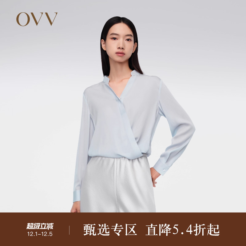 长袖桑蚕丝休闲衬衫OVV春夏休闲