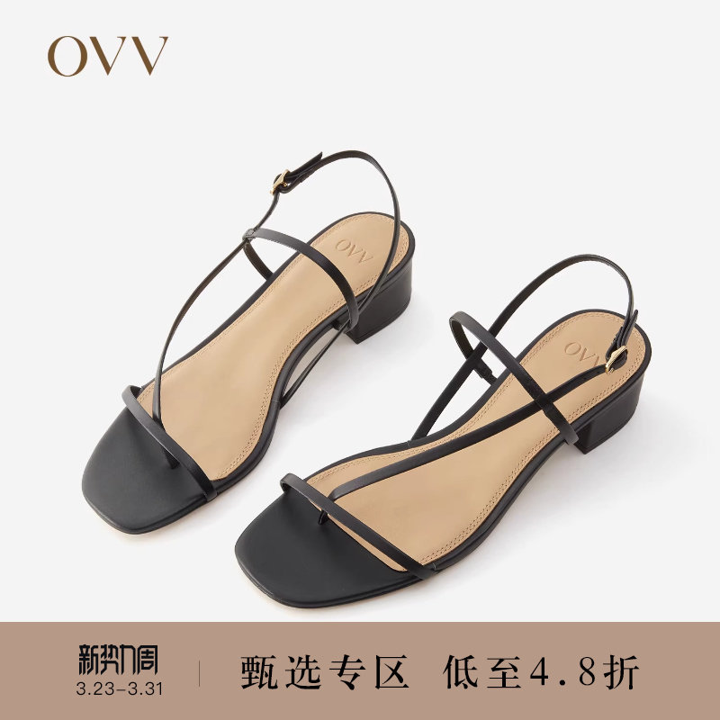 OVV春夏热卖女装时尚大气小牛皮高跟细带凉鞋
