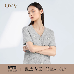 针织开衫 OVV春夏热卖 V领花纱休闲短袖 时尚 外套 女装