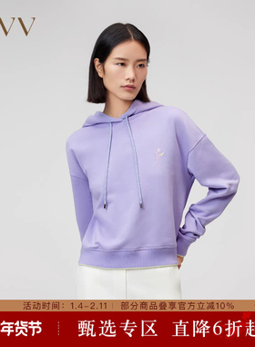 【高级运动系列】OVV秋冬热卖女装刺绣点缀抽绳连帽卫衣
