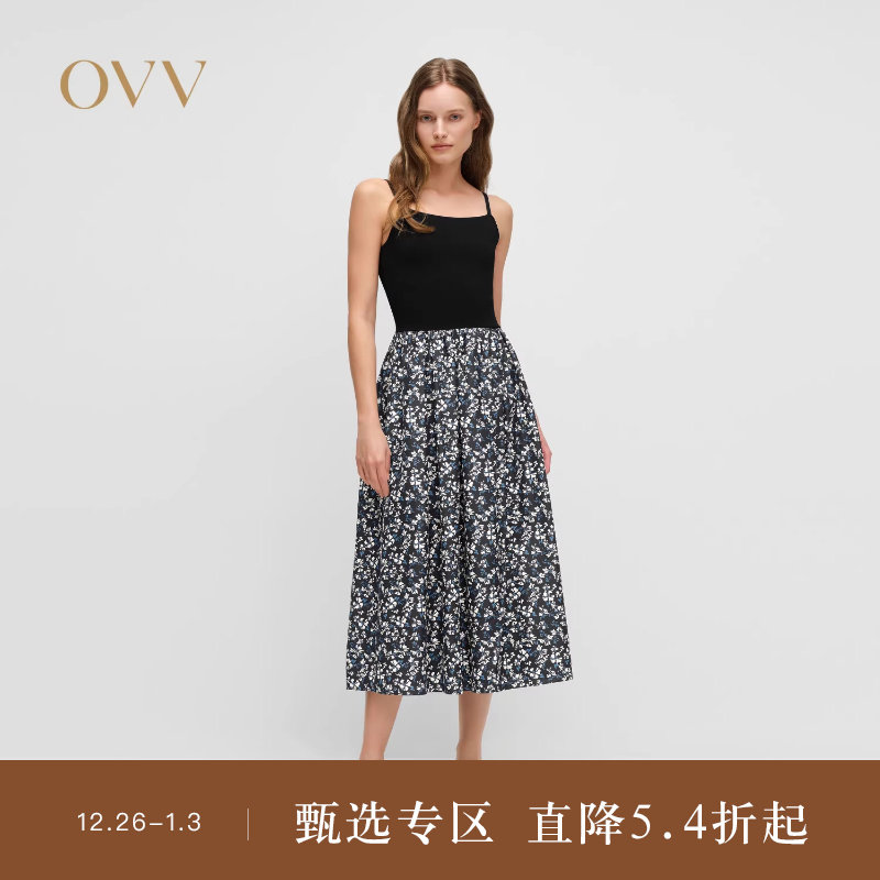 OVV2025春夏新款女装淡人优雅法式风浪漫小碎花印花吊带裙