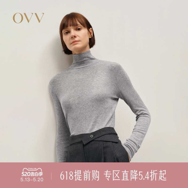 OVV秋冬新款女装经典半高领经典基础打底内搭长袖T恤