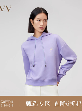 【高级运动系列】OVV秋冬热卖女装刺绣点缀抽绳连帽卫衣