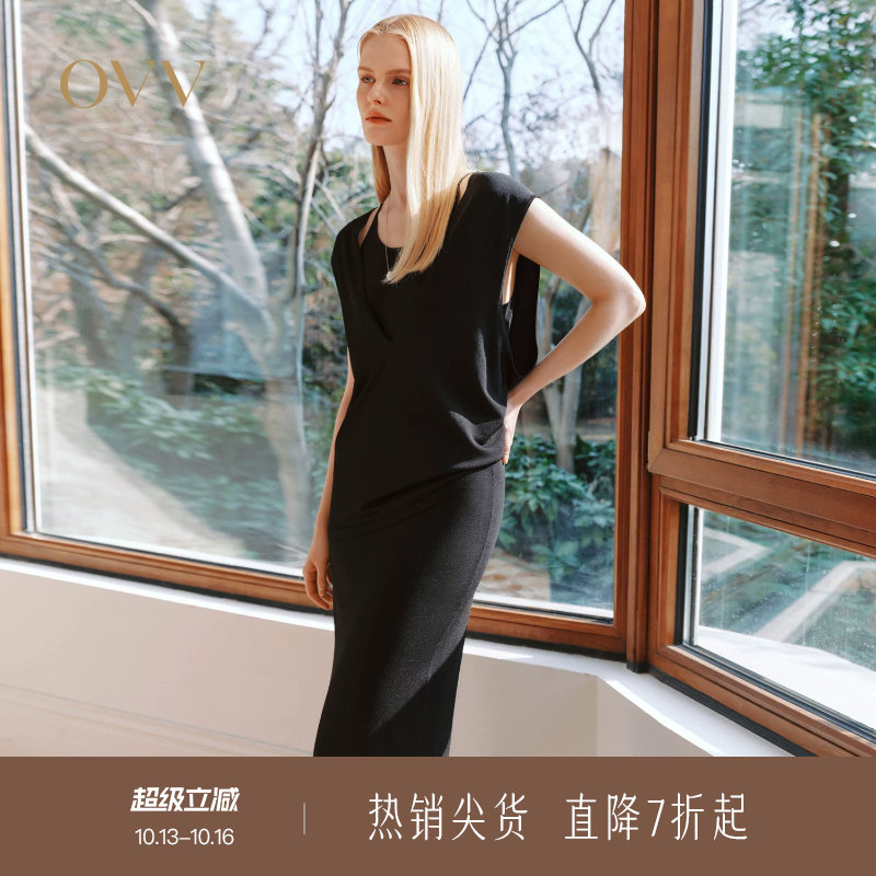 OVV2026春夏新款女装高级优雅两件套无袖针织连衣裙