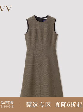 OVV秋冬女装土耳其进口羊毛面料优雅格纹无袖连衣裙