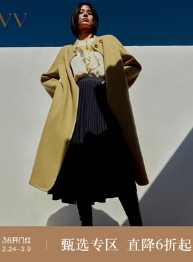 OVV秋冬女装丝毛混纺斜纹肌理复古优雅斗篷式大衣