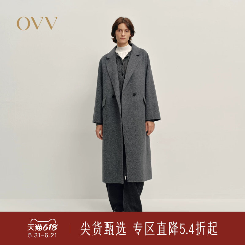 OVV秋冬新款女装两粒扣平驳领直筒休闲优雅羊毛大衣