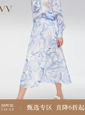 【抽象笔刷印花】OVV春夏热卖女装弹力双层A字半身裙