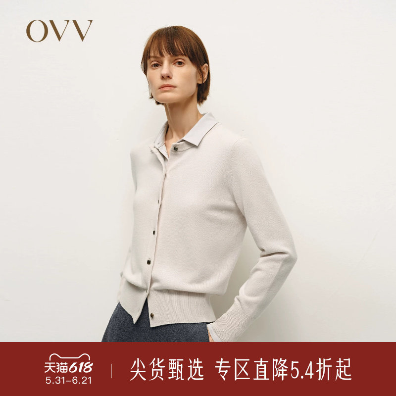 OVV秋冬热卖女装单排扣舒适羊绒衫长袖圆领针织开衫
