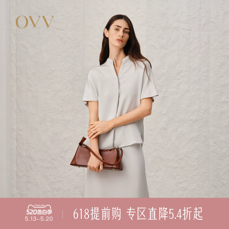 【重磅真丝】OVV春夏新款女装淡人30MM重绉落肩短袖衬衫