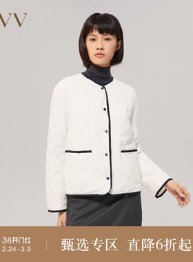OVV秋冬女装精致刺绣V领花型扣双面穿90鹅绒羽绒服