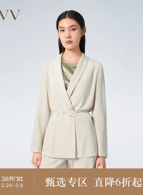 OVV春夏热卖女装22MM弹力重绉双排一粒扣腰带休闲西服外套