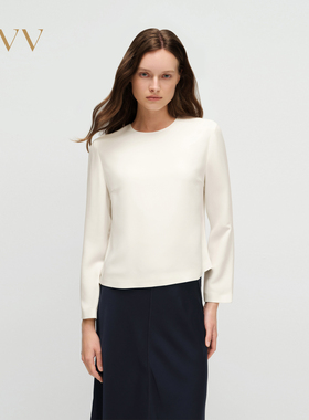 OVV2025春夏新款女装淡人醋酸面料经典直筒简约小圆领上衣