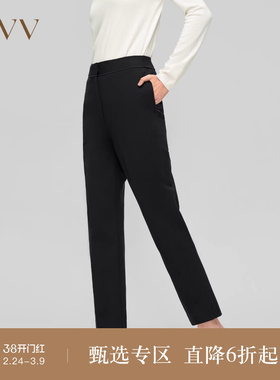 OVV秋冬新款女装挺括羊毛罗马布拉链口袋休闲通勤九分裤
