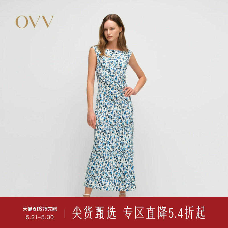 OVV春夏新款女装浪漫法式小碎花印花长款连衣裙