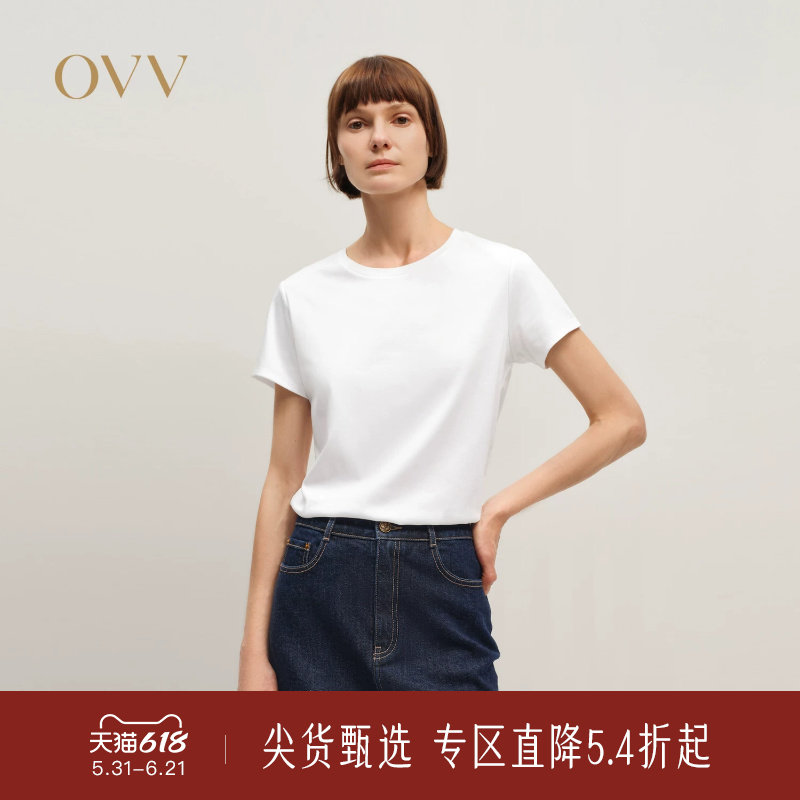 OVV秋冬新款女装经典舒适圆领简约直筒版型短袖T恤