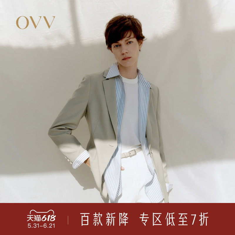 OVV春夏新款女装淡人一粒扣修身休闲通勤羊毛西服外套