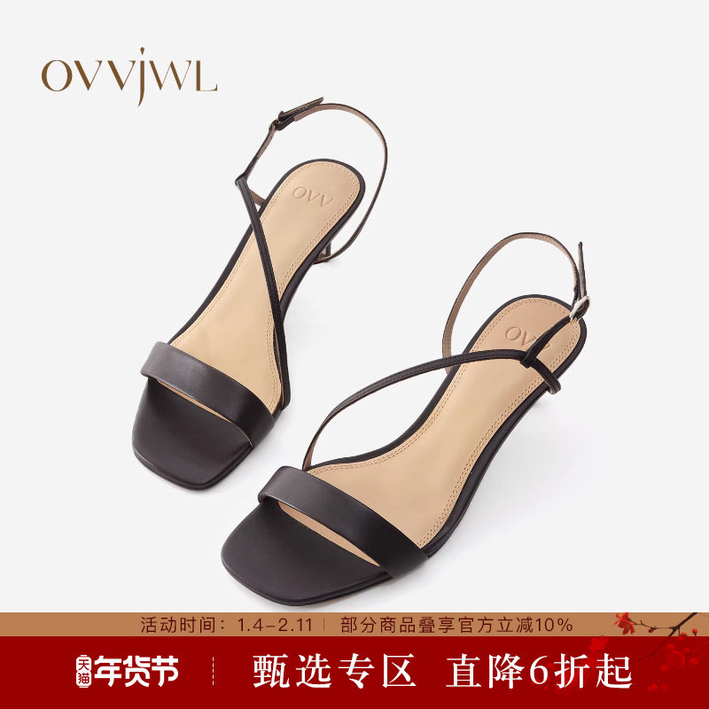 【孙俪同款】OVV春夏新款女装时尚小羊皮细高跟一字带凉鞋