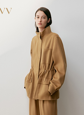 OVV2025秋冬新款女装经典异色双面呢立领休闲羊毛大衣