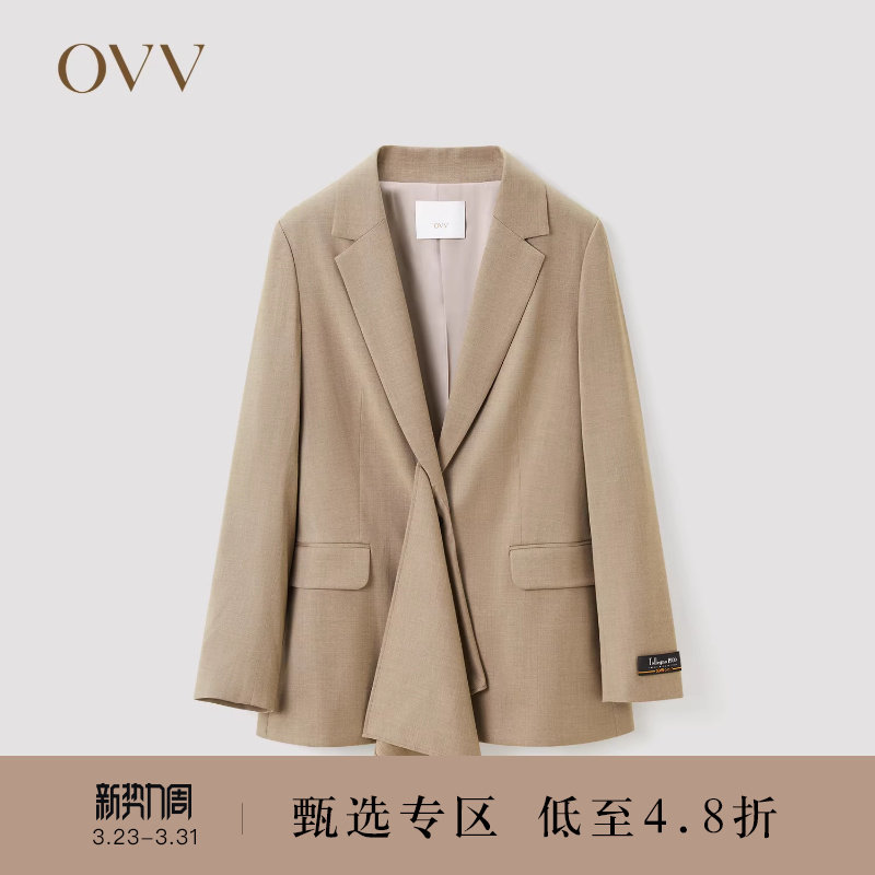 OVV秋冬女装意大利进口面料时尚飘带套装西服外套