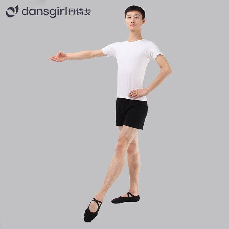 丹诗戈舞蹈服男跑步形体运动速干圆领短袖练功服9321丝光棉上衣白