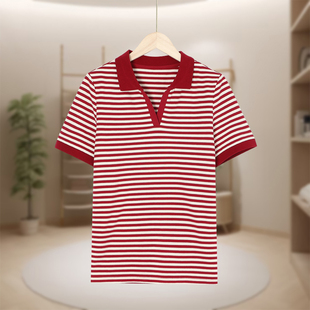 德玛N 新品 休闲百搭条纹上衣夏季 T恤宽松DD224 Polo衫 半袖