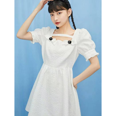 SP系列-方领设计泡泡蝴蝶结法式连衣裙P105
