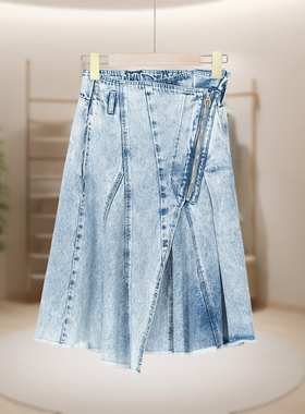 【BJ】高腰纯色显瘦百搭A字版型简约通勤时尚牛仔半裙BJ2412