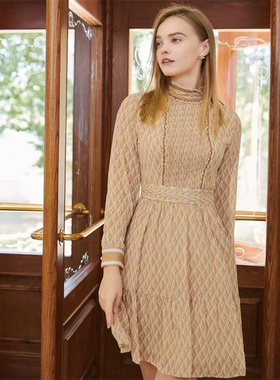 SF系列-淑女显瘦优雅菱格连衣裙立领长袖SF4