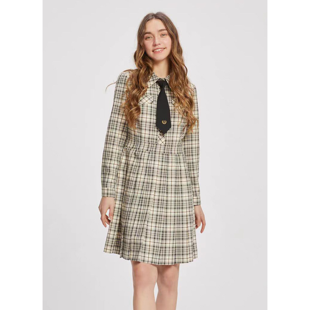 【恋】格子连衣裙修身格纹衬衫裙E60-EEOWC23N2M0