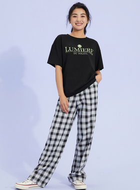 【SP】女式格子长裤休闲裤复古简约日常舒适百搭宽松格子裤SA159