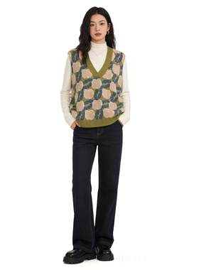 【D玛纳】宽松复古提花马甲复古风保暖马甲女装DMA1298