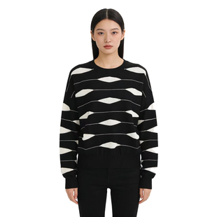 D玛纳 宽松毛衣女装 长袖 休闲风条纹时尚 DMA1169 线衫