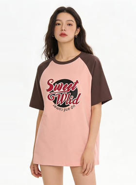 DMA系列-美式休闲短袖T恤插肩袖字母春季圆领DMA1045